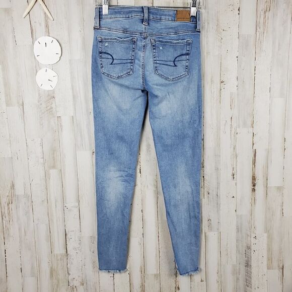 American Eagle Distressed Next Level Stretch Skinny Jeans Blue Size 2 - Picture 2 of 10